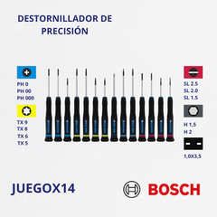Juego Destornilladores X8, PH X3/SL X4/TX X4 /TH X1 /H X2, Ref 1600.A03.9PN-000, Marca Bosch (Bajo Pedido)