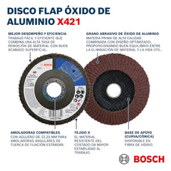 Disco Flap ALOX X421 Ø 7", 180mm G60, Ref 2608619911, Marca Bosch (Bajo Pedido)