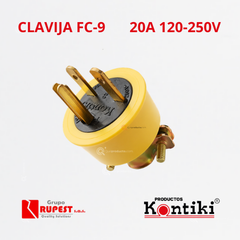 Clavija Indus. Mirada China 20A Con Polo a Tierra Amar, 120-250V, IP20, Ref FC-9, Marca Kontiki (En Stock)