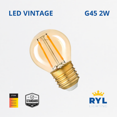 LED Vintage G45 2W, 2700K, 160lm, 320G, 120V, E27, Ref YBV01G45, Marca Royal Lighting (En stock)