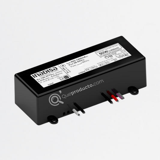 LED Driver DIM 50W, 800-1400mA, Output 28-52V, 120-277 Vac, Ref DE1400APD050W07, Marca Inadisa (Bajo Pedido)
