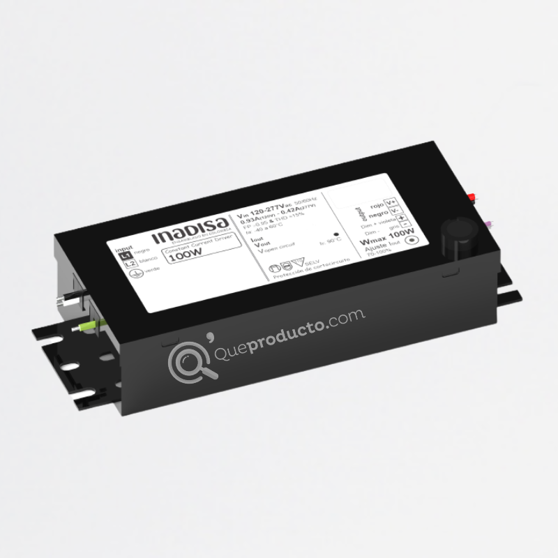 LED Driver DIM 100W, 950-1750mA, Output 43-76Vdc, 120-277Vac, Ref DE1750AD100W07, Marca Inadisa (O)