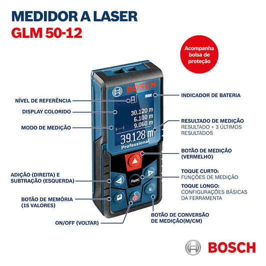Medidor láser, GLM 50-12, Alcance de 50m, Ref 0601072RG0, Marca Bosch (Bajo Pedido)