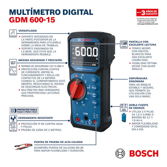 Multímetro Digital, TRMS GDM 600-15, Ref 0601077300?, Marca Bosch (En Stock)