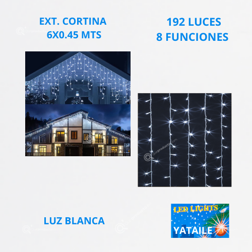 Ext. Nav Cortina LED, 8 Fun, 192L, L. Blanca, Cable Trans, 6 mts, IP20, Ref 1331, Marca Yataile (Bajo Pedido)