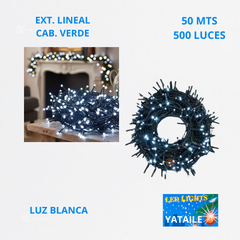 Ext. Navideña Lineal LED, 500L, L. Blanca, Cable Verde, 50 mts, IP65, Ref 1501, Marca Yataile (Bajo Pedido)