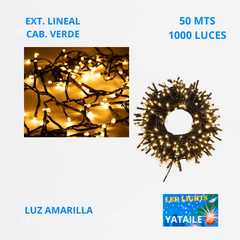 Ext. Navideña Lineal LED, 1000L, L. Amarilla, Cable Verde, 50 mts, IP65, Ref 1520, Marca Yataile (Bajo Pedido)
