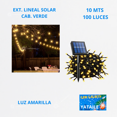 Ext. Nav Lineal LED Solar, 100L, L. Amarilla, Cable Verde, 10 mts, IP65, Ref 1540A, Marca Yataile (Bajo Pedido)