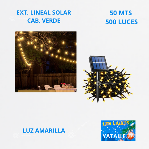 Ext. Nav Lineal LED Solar, 500L, L. Amarilla, Cable Verde, 50 mts, IP65, Ref 1550, Marca Yataile (Bajo Pedido)