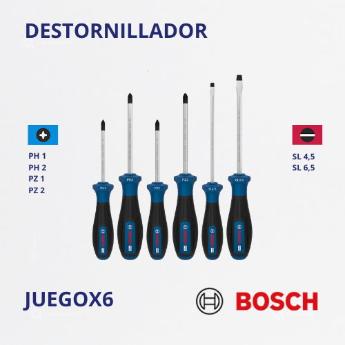 Juego Destornilladores X6, PH X2/PZ X2/SL X2, Ref 1600.A03.9PD-000, Marca Bosch (Bajo Pedido)
