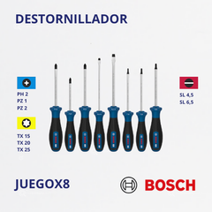 Juego Destornilladores X8, PH X2/PZ X2/SL X2/TX X2, Ref 1600.A03.9PF-000, Marca Bosch (Bajo Pedido)