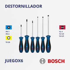 Juego Destornilladores X6, PH X2/TX X1/SL X3, Ref 1600.A03.9PJ-000, Marca Bosch (Bajo Pedido)