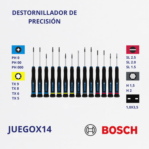 Juego Destornillador/Atornillador X8, PHX3/SLX4/TXX4/THX1/HX2, Ref 1600.A03.9PN-000, Marca Bosch (Bajo Pedido)