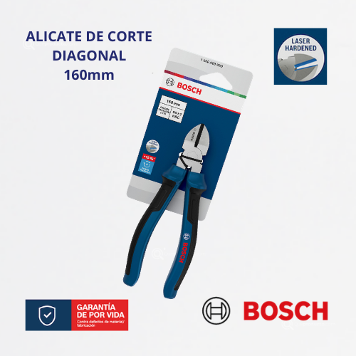 Alicate de Corte Diagonal 160 mm, Mango Multicomponente, Ref 1600.A03.9RD-000, Marca Bosch (Bajo Pedido)