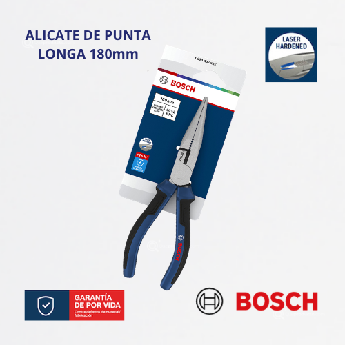 Alicate de Punta Larga 160 mm, Mango Multicomponente, Ref 1600.A03.9RE-000, Marca Bosch (Bajo Pedido)