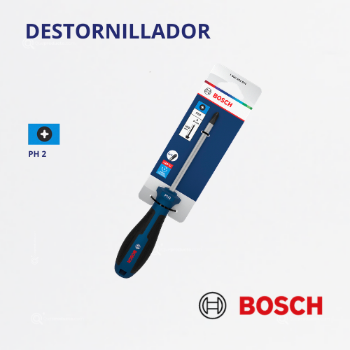 Destornillador/Atornillador En Cruz PH2 x 100 mm, Ref 1600.A03.9T4-000, Marca Bosch (Bajo Pedido)