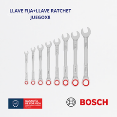 Llave Conbinada Boca Fija + Ratchet, Juego X8, 8-19mm, Ref 1600.A03.AG5-000, Marca Bosch (Bajo Pedido)