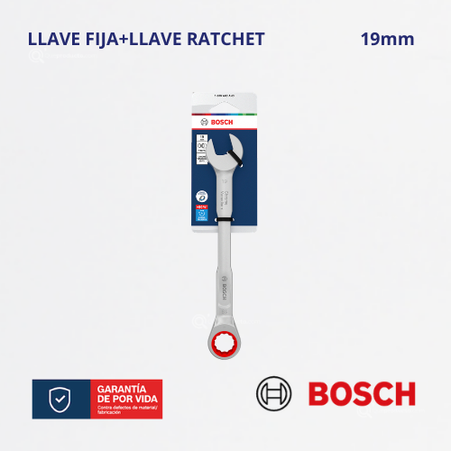 Llave Conbinada Boca Fija + Ratchet, 19mm, Ref 1600.A03.AH3-000, Marca Bosch (Bajo Pedido)