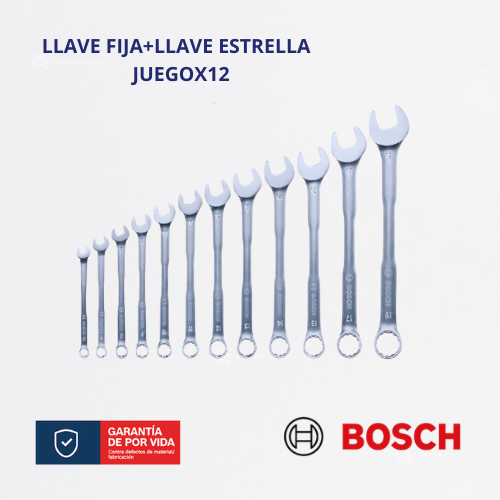 Llave Conbinada Boca Fija + Estrella, Juego X12, 6-19mm, Ref 1600.A03.AH4-000, Marca Bosch (Bajo Pedido)
