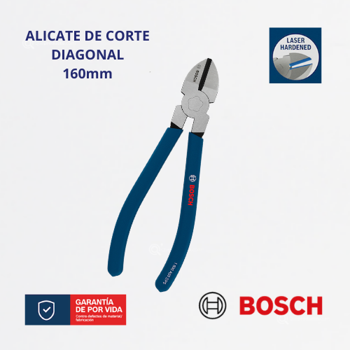 Alicate de Corte Diagonal 160 mm, Mango Antideslizante, Ref 1600.A03.DN1-000, Marca Bosch (Bajo Pedido)
