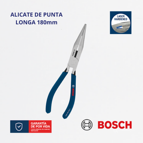 Alicate de Punta Larga 160 mm, Mango Antideslizante, Ref 1600.A03.DN2-000, Marca Bosch (Bajo Pedido)