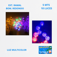 Ext. Ramal Con Bombilla LED (Bola), 10L, L. RGB, 5 mts, IP20, Ref 1601, Marca Yataile (Bajo Pedido)