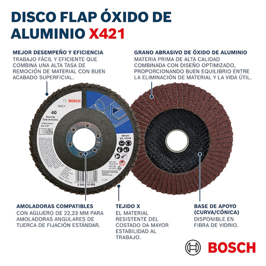 Disco Flap ALOX X421 Ø 7", 180mm G120, Ref 2608619913, Marca Bosch (Bajo Pedido)