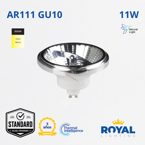 LED AR111 11W GU10, 3000K, 900lm, 24G, IP20, NO Dimerizable, 100-240V, Marca Royal Lighting (En Stock) x2 Puntos