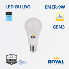 LED Bulbo Emergencia 9W E27 Gen3, 6500K, 810 lm, IP20, 180G, 100-240V, Marca Royal Lighting (En Stock)