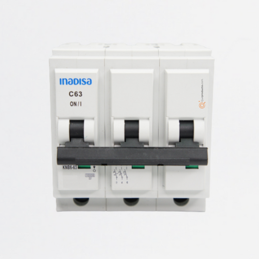 Interruptor Breaker Enchufable 63A 3P, 120-240VAc, Curva C 10kA, Ref I3P632AE, Marca Inadisa (En Stock)
