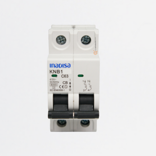 Interruptor Breaker R. DIN 50A 2P, 120-240VAc, Curva C 6kA, Ref I2P502AD, Marca Inadisa (Bajo Pedido)