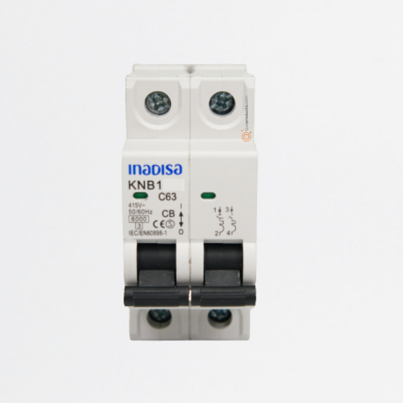 Interruptor Breaker R. DIN 16A 2P, 120-240VAc, Curva C 6kA, Ref I2P162AD, Marca Inadisa (S)