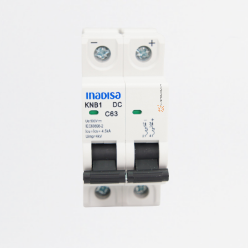 Interruptor Breaker R. DIN MCB 25A 2P, 500VDc, Curva C 4.5kA, Ref I2P255CD, Marca Inadisa (S)