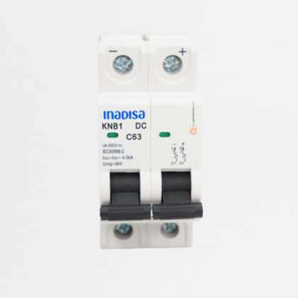 Interruptor Breaker R. DIN MCB 25A 2P, 500VDc, Curva C 4.5kA, Ref I2P255CD, Marca Inadisa