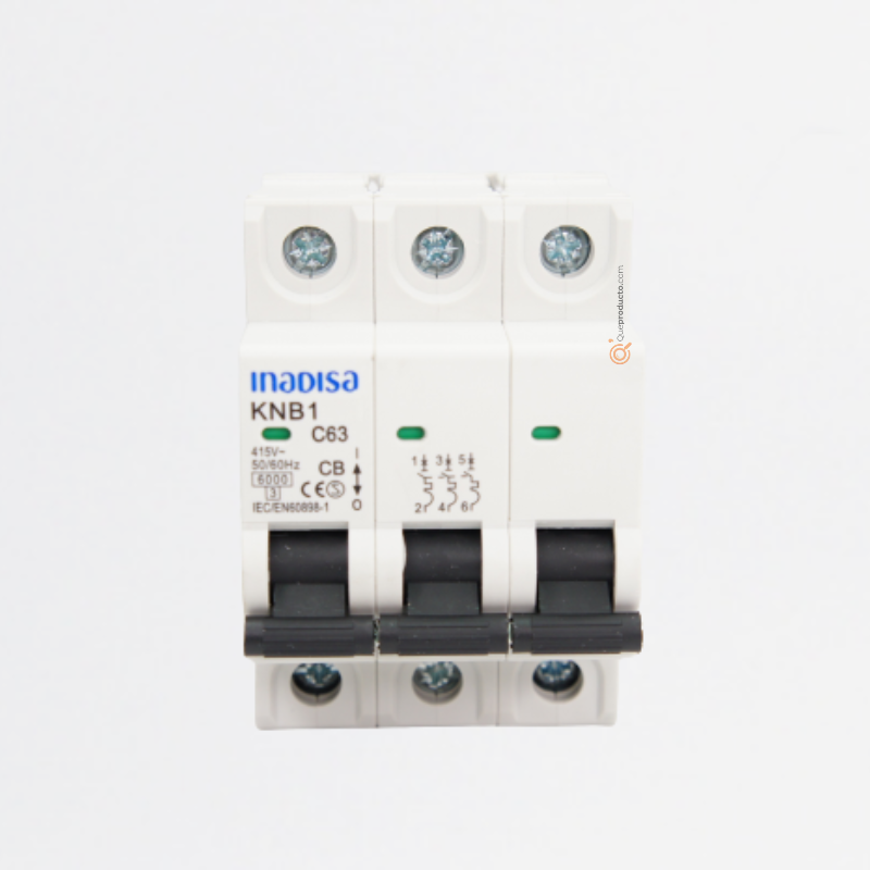Interruptor Breaker R. DIN 32A 3P, 120-240VAc, Curva C 6kA, Ref I3P322AD, Marca Inadisa (S)