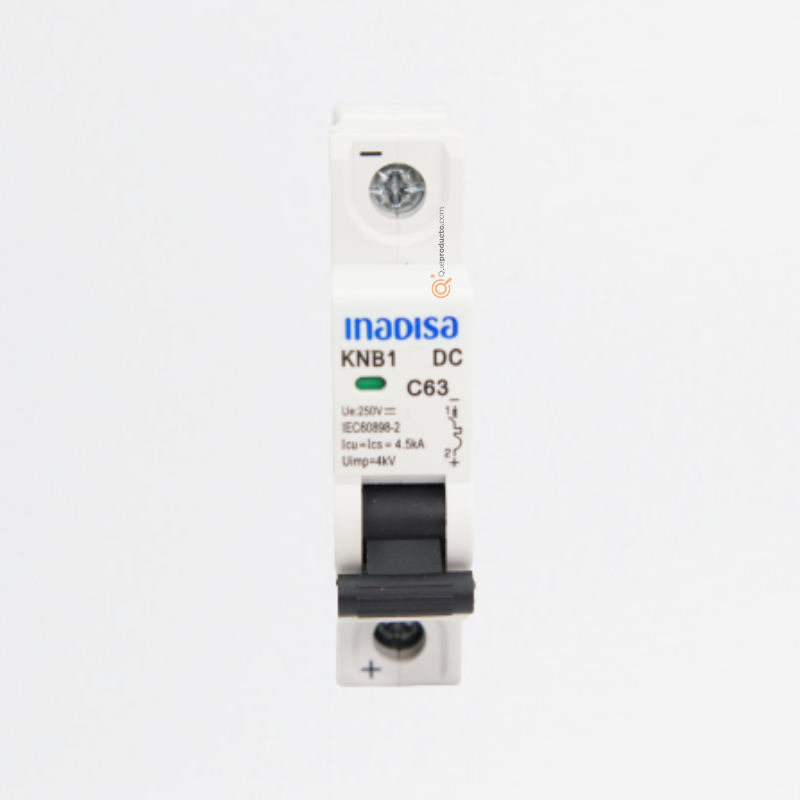 Interruptor Breaker R. DIN MCB 63A 1P, 500VDc, Curva C 4.5kA, Ref I1P635CD, Marca Inadisa (Bajo Pedido)