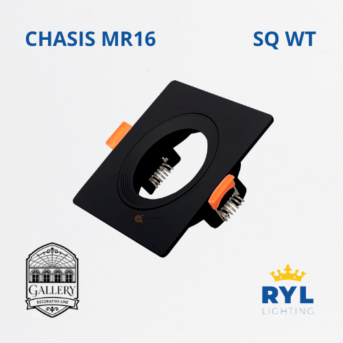 Chasis Bala MR16, Cuadrada Negra, Máx 12w ABS, Ref YFDWPCUBL, Marca Royal Lighting (En Stock)