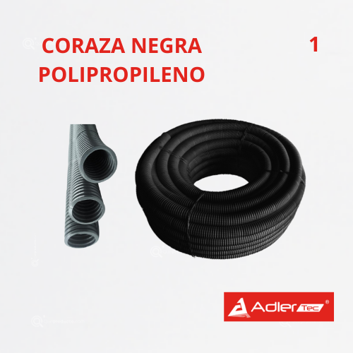 Coraza Polipropileno Retardada a la llama, Negra 1", RolloX25 mts, Ref CAPP-25, Marca Adler (Bajo Pedido)