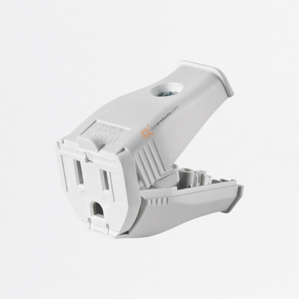 Conector Tipo Bisagra Blanco, 15A 125 V, Nema 5-15 P, Ref 3W102-0WH, Marca Leviton