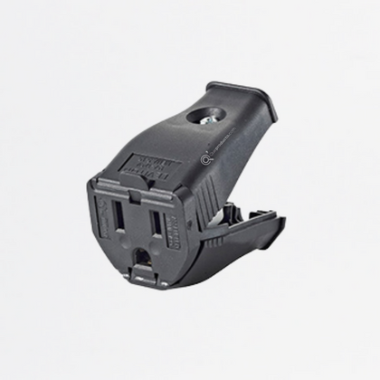 Conector Tipo Bisagra Negro, 15A 125 V, Nema 5-15 P, Ref 3W102-00E, Marca Leviton