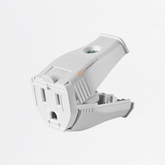 Conector Tipo Bisagra Blanco, 15A 125 V, Nema 5-15 P, Ref 3W102-0WH, Marca Leviton (Bajo Pedido)