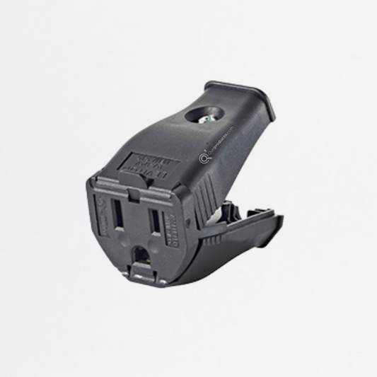 Conector Tipo Bisagra Negro, 15A 125 V, Nema 5-15 P, Ref 3W102-00E, Marca Leviton (Bajo Pedido)