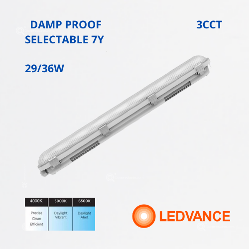 LED Luminaria hermética DAMP PROOF SELECTABLE 7Y 29W/36W, 3CCT, 100-277V, Ref 7025979, Ledvance (Bajo Pedido)