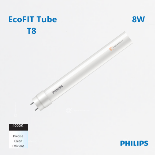 LED ECOFIT Tubo 1E T8 600mm, 8W, 4000K, 900 lm, Ref 929001939711, Marca Philips (En Stock)