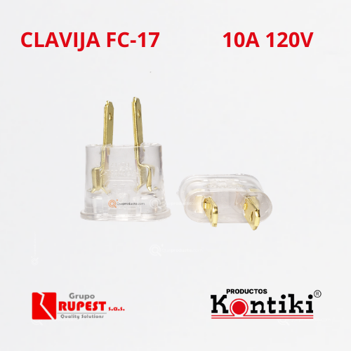Clavija Convertidor de Redondo a Plano 10A, 120V, IP20, Ref FC-17, Marca Kontiki (En Stock)