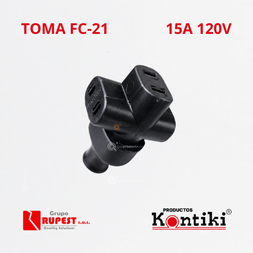 Toma Tee Eléctrica 15A, 120V, IP20, Ref FC-21, Marca Kontiki (En Stock)