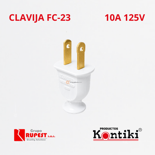 Clavija Domestica 10A, 125V, IP20, Ref FC-23, Marca Kontiki (En Stock)