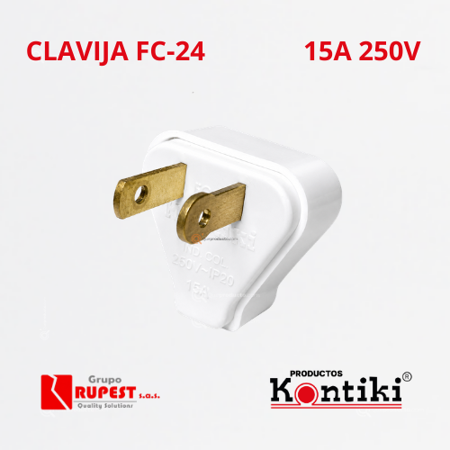 Clavija Domestica 15A, 250V, IP20, Ref FC-24, Marca Kontiki (En Stock)