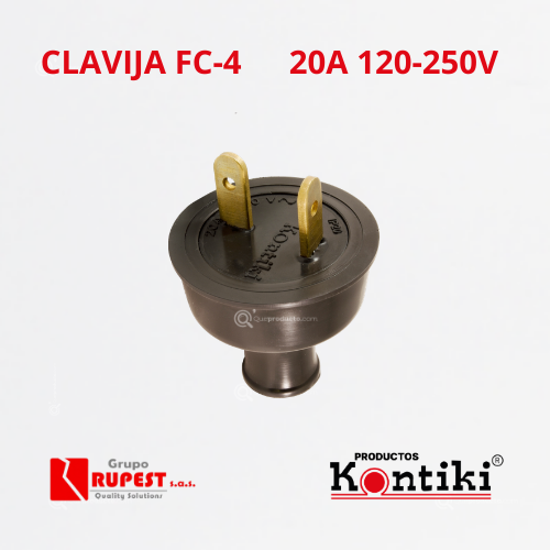 Clavija Pata Cruzada 20A, 120-250V, IP20, Ref FC-4, Marca Kontiki (En Stock)