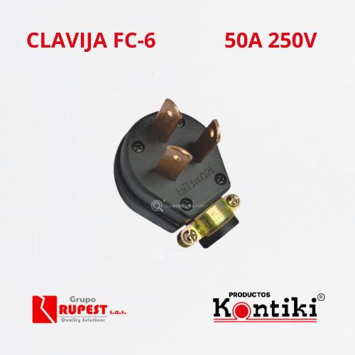 Clavija Trifilar 50A, 250V, IP20, Ref FC-6, Marca Kontiki (En Stock)
